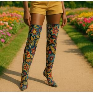Privileged Andrily Woman Thigh High Boots Unique Peep Toe Heel Boots Size 7
